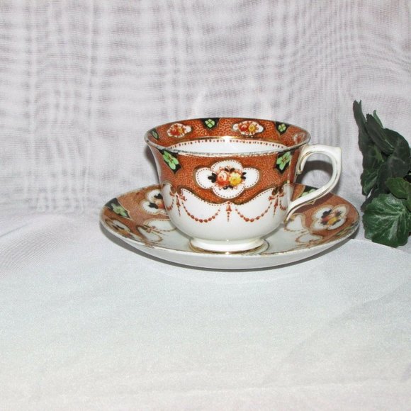 Antique Royal Albert Crown China Cup & Saucer Imari Style Cottagecore Vintage - Picture 9 of 13